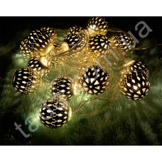 Гирлянда 20 LED металлические шарики Золотые на ПП